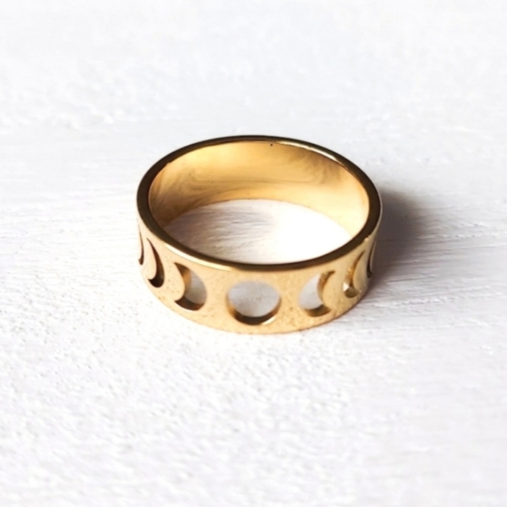 Moon Phase Stainless Steel Ring - Gold